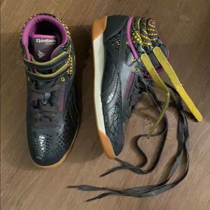 Reebok Classics high tops_purple & yellow design